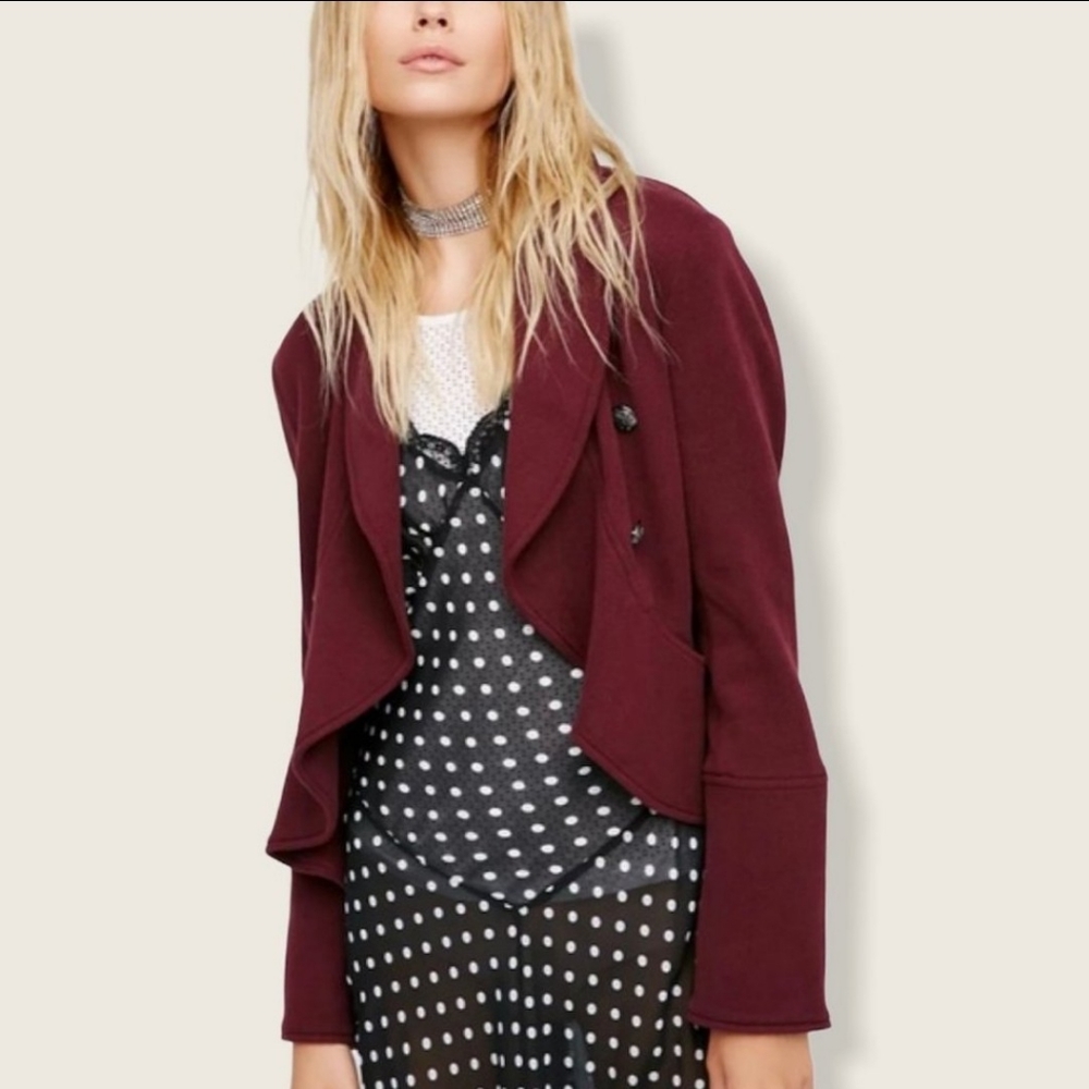 Free People Flared Femme Open Jacket Burgundy